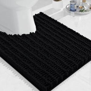 Arotive Luxury Toilet Rugs U-Shaped 24x20, Extra Soft Thick Absorbent Shaggy Chenille Bath Rugs, Non-Slip Machine Wash Dry, Bath Mat for Toilet Base, Tub and Shower, Home Decor Accessories, Black