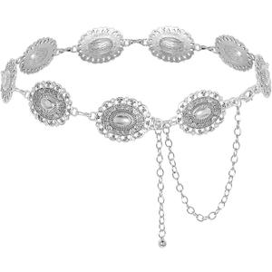 Topbuti Western Oval Concho Chain Belt for Women Metal Waist Chain Belt for Dresses Jeans Western Cowgirl (Silver)