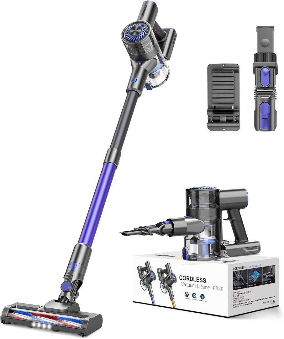 Vacuum Cleaners for Home, Cordless Vacuum Cleaner Powerful Suction with 80000 RPM, Up to 40mins Runtime, Rechargeable, Wall-Mounted, Tangle-Resistant Stick Vacuum for Carpet, Hard Floors