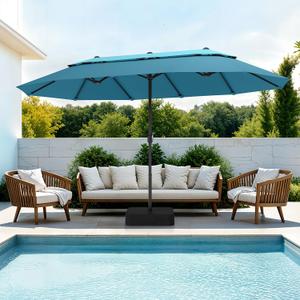 PHI VILLA 15ft 2-Tier Outdoor Patio Umbrella with Base Included, Blue&Cyan
