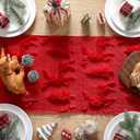 Christmas Trees Elk Table Runner 13 x 72 Inch Red Christmas Soft Plush Faux Fur Jacquard Table Runner Xmas Holiday Decoration for Home Kitchen Dining Party Decor Indoor Outdoor