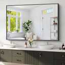 Koonmi Black Framed Bathroom Mirror - Shatterproof 36"x55" Tempered Glass, HD No Distortion, Horizontal/Vertical Mount, Modern Matte Aluminum Alloy Frame