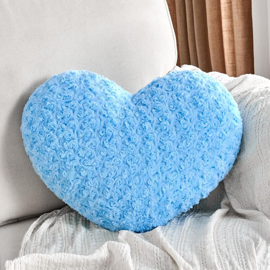 Heart Pillow Blue Throw Pillows, Soft and Fluffy Decorative Pillows for Bed Couch Chair, Cute Heart Shaped Room Decor for Valentine Anniversary Birthday Halloween Christmas (Small, 13"x10")