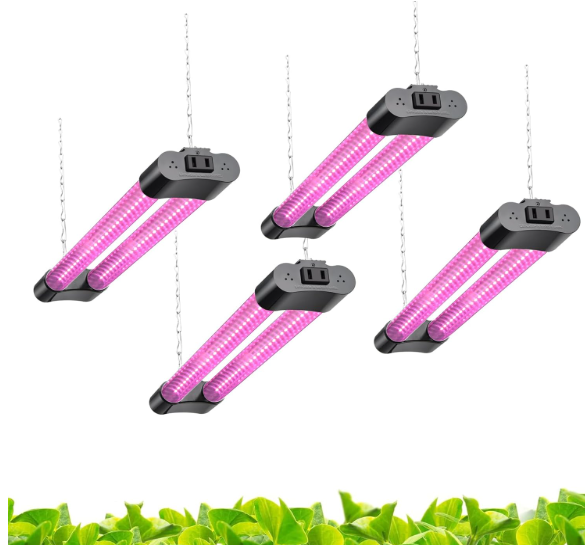 Hlite 16inch 4 Pack LED Grow Lights  Linkable Grow Lights for Indoor Plants, Full Spectrum Plant Lights Plug and Hanging Design with On/Off Switch Hanging Grow Light from seedling to Flowering, Black