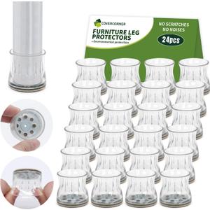 24PCS Chair Leg Floor Protectors, Chair Leg Protectors for Hardwood Floors, Furniture Pads for Hardwood Floors, Chair Socks Universal L Clear Fit 1.00"-1.18"