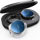 Micool On Ear Bluetooth Headphones, Open-Ear Headphones Wireless with 4-Mic ENC for Crystal Clear Calls, 52H Total Battery, Dual Device, Sport Clip On Headset for Running & Travel (Black-Blue)