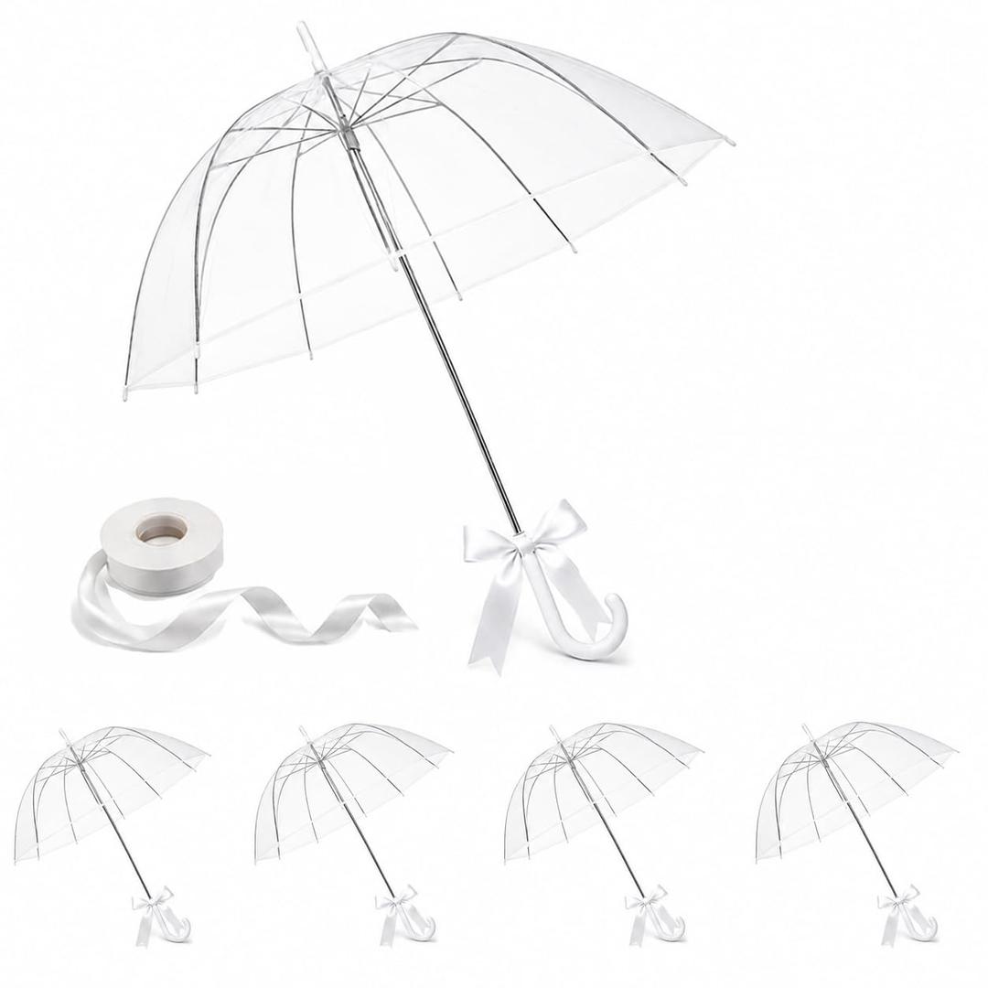 Clear Umbrella Bulk, Bulk Umbrellas for Wedding, 39 Inch Transparent POE Dome Umbrella with Auto Open, Stainless Steel Frame and White J Handle, for Wedding Guests, Photography and Outdoor Parties (20)