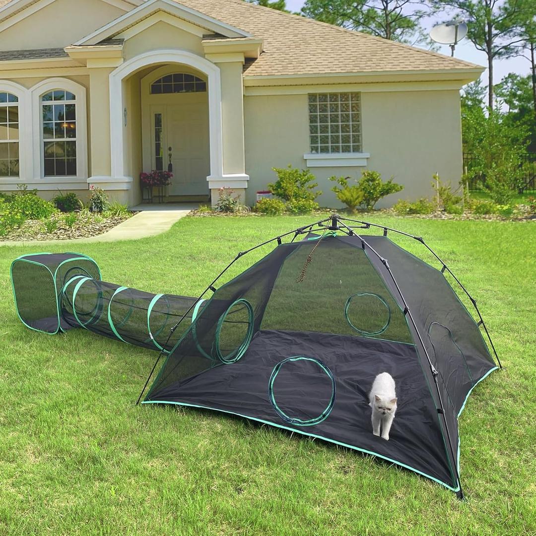 Pawtenda 3-in-1 Cat Tent & Enclosure Outdoor, Foldable Playpen with Tunnels