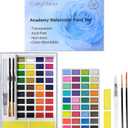 3 x 72 Colors Large Block Watercolor Paint Set for Watercolors Workbook, Portable Water Colors Paint Kit with 2 Paintbrushes 1 Waterbrush for Painting Beginners & Professional Amateur (72 Colors), 72 Count