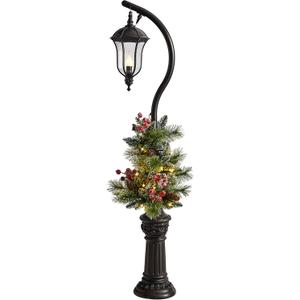 Nearly Natural 5ft. Holiday Decorated Lamp Post with Artificial Christmas Greenery, Berries and 30 LED Lights Indoor Outdoor Patio Porch Decor