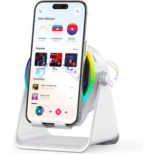 Wireless Induction Speaker, 4 in 1 Bluetooth Speaker Phone Stand with RGB Light, 360 Rotation Phone Holder Compatible with iPhone Android iPad Samsung Galaxy, Birthday Gift for Men Women (White)