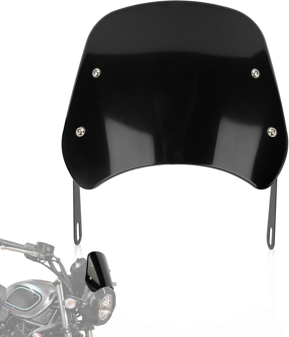PSLER Motorcycle Front Universal Windshield Windscreen Wind Deflector Fairing Front Fly screen with Headlight Mounting Bracket Universal for Motorbike with 5"-7" Headlight Headlamp