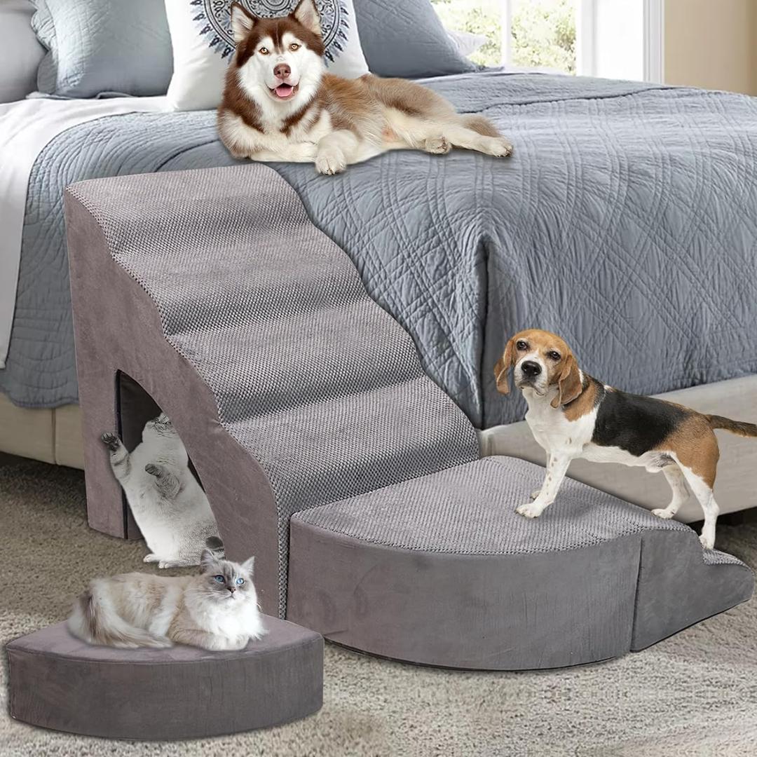 Foam Dog Stairs & Steps Ramps for High Beds 30 inches Tall for Small Dogs and Cats, LitaiL 6 Step Pet Stairs Steps for High Beds 30 inch Large Dogs, Non-Slip Dog Ramps for Older Cat