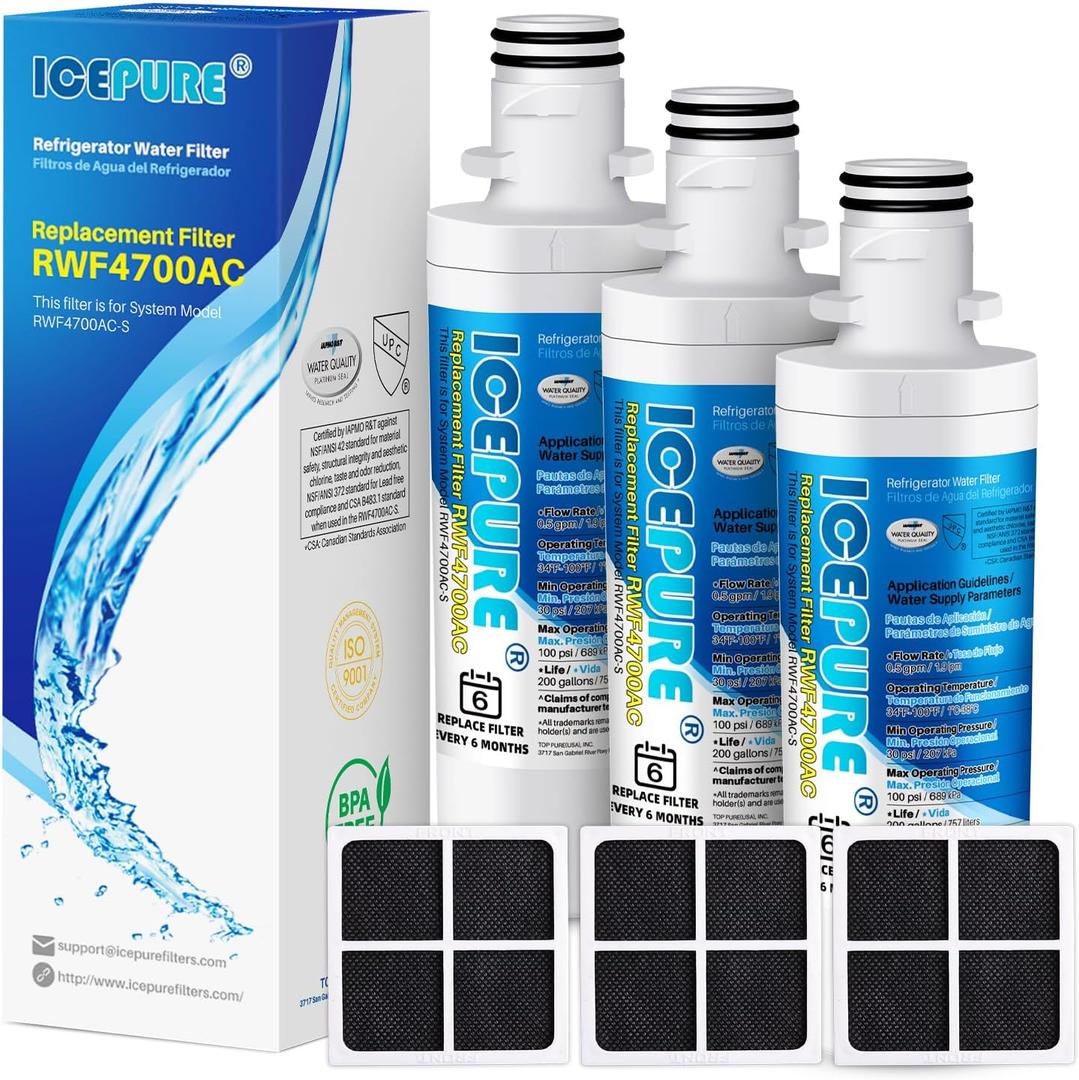 ICEPURE LT1000PC Replacement for LG LT1000P/PC/PCS ADQ747935 ADQ74793501 ADQ74793502 MDJ64844601 LMXS28626S LFXS26973S, LT-1000PC, LT1000, Kenmore 9980 Refrigerator Water and LT120F Air Filter 3 Combo ((Non-Alkaline) 3 Count (Pack of 1))