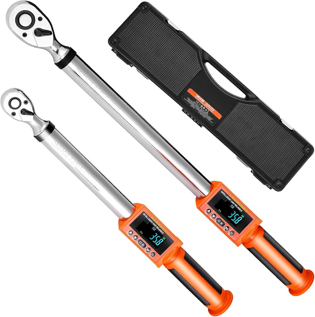 VEVOR Digital Torque Wrench 3/8 1/2 Inch Drive, 0-44.25FT.LB(0-60Nm)/0-162.26FT.LB(0-220Nm) 2% Accuracy, Electronic Torque Wrench with Preset Mode,Vibration,Buzzer,LED Notification,5Units of Measure