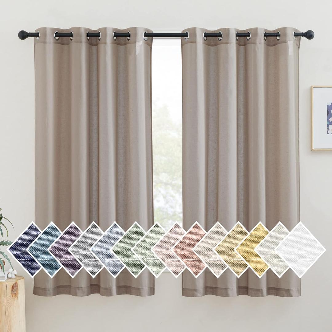 NICETOWN Linen Burlap Curtains Semi Sheer for Bedroom, Grommet Top Linen Blend Semi-transparent Privacy Window Drapes Light Filtering Curtains for Living Room, 52" W x 63" L, Set of 2