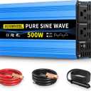SUNWHEEL 500W 24V Pure Sine Wave Inverter, DC 24V to AC 110V/120V Car Power Inverter, Peak Power 1000W Car Plug Adapter Outlet Converter with Dual AC Sockets and LCD Display