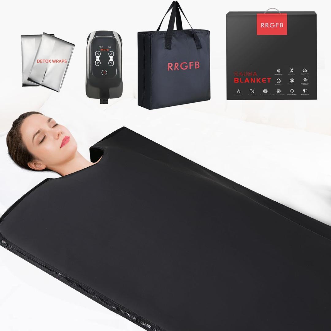 Low EMF Infrared Sauna Blanket for Detox and Home Relaxation, Adjustable 1-60 Min Timer, 95-167 Temp Range, 6 ft x 2.95 ft, Durable PU Leather Cover