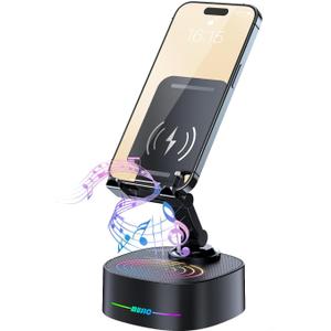 Bluetooth Speaker with Wireless Charging and Cell Phone Stand, Best Speaker Stand for iPhone/iPad/Samsung Galaxy, HD Surround Sound Perfect for Home and Outdoors, Creative Gift (Black)