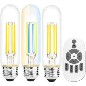 Vintage Smart Led Filament Light Bulb, T10 Edison Bulb with Remote Control, Dimmable 4W Light Bulb, E26 Standard Base, Color Temperature Adjustable (2700K-5000K), No hub Required, 3 Pack