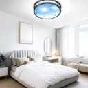 2 Pack 24W LED Ceiling Lights for Office Hallway Bedroom, 12 Inch Dimmable Flush Mount LED Ceiling Light Fixture, 6500K/5000K/4000K/3500K/3000K Adjusted Modern Lamps (Cloud Blue Sky Cover) (Black)