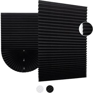 UrMoon Adhesive Temporary Pleated Shades 6 Packs Light Filtering Paper Pleated Blinds No Drill No Tools Cordless Shades for Indoor Cut to Size Window Blinds Shades for Home, 35.43"W X 70.86"H, Black