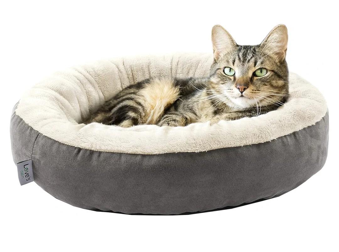 Love's cabin Round Donut Cat and Dog Cushion Bed, 20in Bed for Cats or Small Dogs, Anti-Slip & Water-Resistant Bottom, Super Soft Durable Fabric Pet Beds, Washable Luxury Cat & Dog Bed Gray