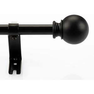 Curtain Rod for Windows 44-84 Inch, 1 Inch Heavy Duty Extendable Metal Drapery Rod, Adjustable Curtain Rod with Decorative Ball Finials for Living Room Bedroom, Black Matt