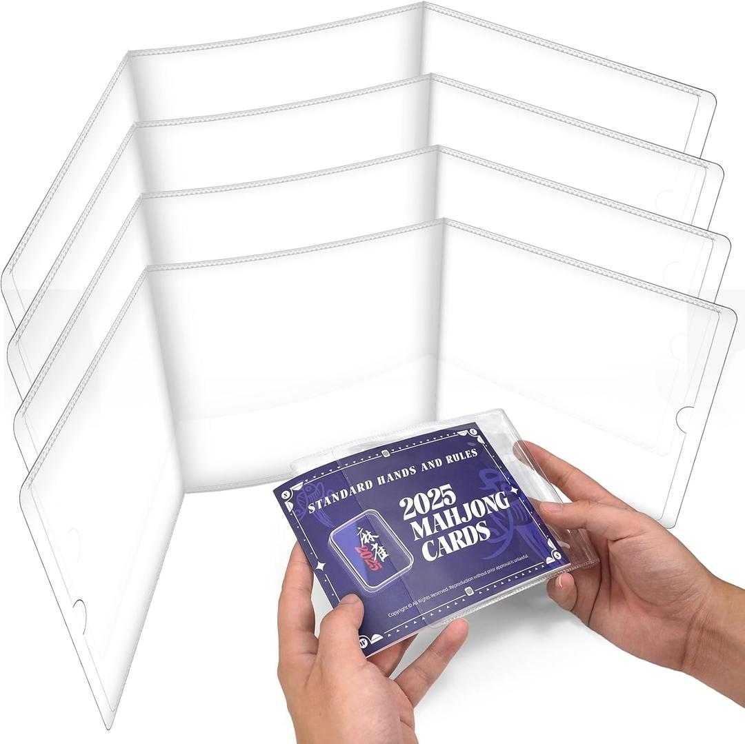 2025-2026 Mahjong Card Sleeve Holder, Fit Large Print Size(6 1/8x4 3/4), Durable Protective Cover Holder, Mahjong Card Protector Set (Transparent -4Pack)