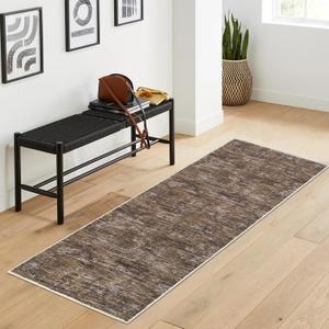 RUGSREAL 2x6 Runner Rug Washable Kitchen Runner Rug Modern Abstract Runner Mat for Hallway Contemporary Solid Rug Non-Slip Foldable Aesthetic Accent Floor Carpet for Living Room Bedroom, Brown