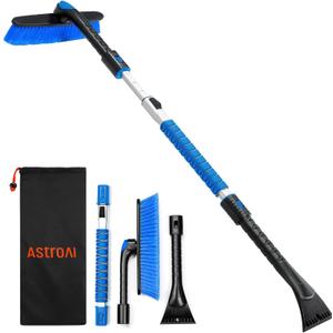 AstroAI 47.2" Ice Scrapers for Car Windshield and Extendable Snow Scraper with Foam Grip and 360 Pivoting Brush Head for Christmas Car Auto Truck SUV(Blue) (Medium)