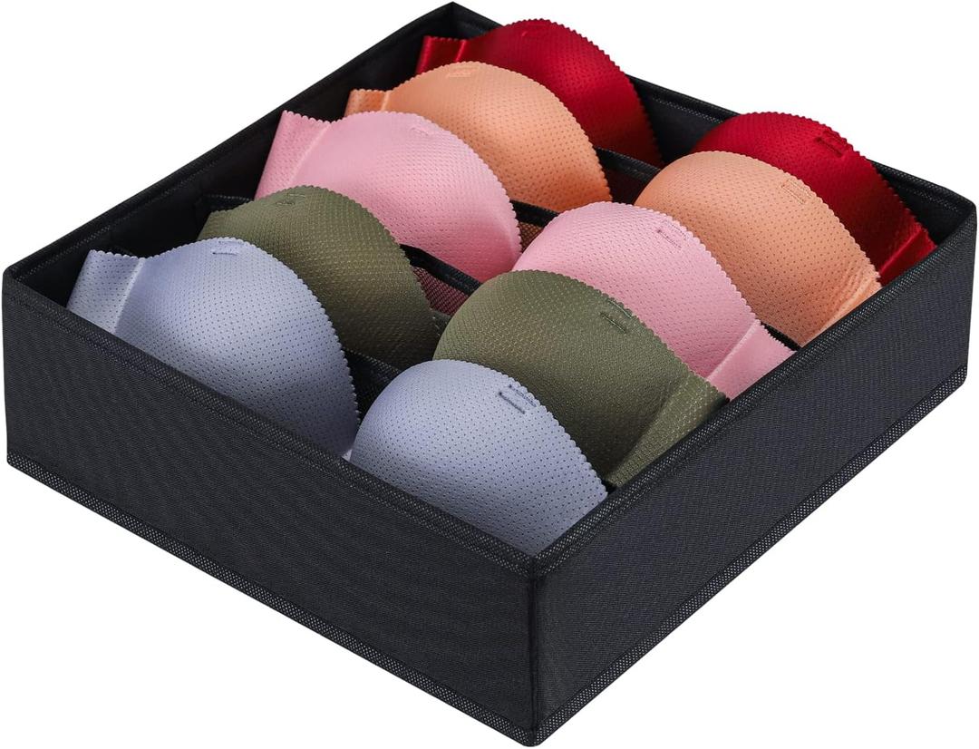2 x Drawer under Cabinet Clothes Organizer 5 Cell Foldable Storage Cubes Underwear Drawer Organizer Dividers Storage Boxes for Bra, UnderwearBlack