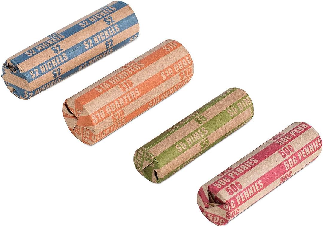 Coin Wrappers Assorted 300 PCS Flat Coin Rolls Wrappers for All Coins Including Quarter, Penny, Nickel, Dime Wrappers