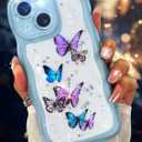 Likiyami for iPhone 14 Case 6.1 Inch - Wave Frame Design Women Girls Cute Cover Glitter Bling Butterfly with Clear Soft Silicone Fashion Girly Unique Teens Shockproof Phone Case for iPhone 14, Blue