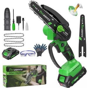 Mini Chainsaw Cordless 6 Inch With 1 Batterie three chains Portable Small Electric Pruning saw for Wood Cutting,Tree Trimming, Garden & Household Use Stocking Stuffers Gift for Men Dad Husband (6 Inch-green-1 Battey+3 Chains+1 Guide Plates)