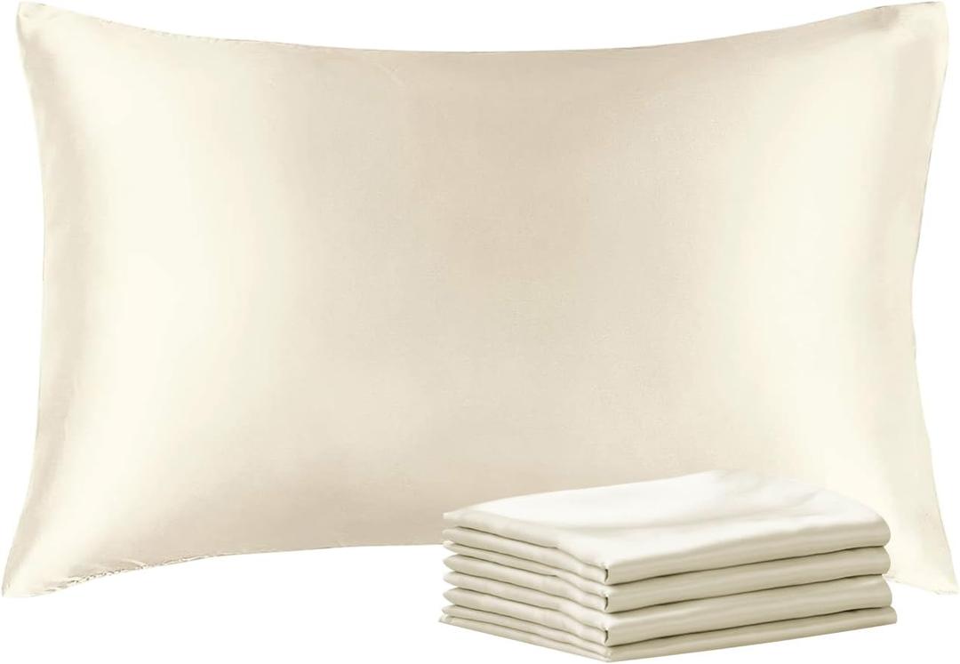 BEDELITE Satin Pillowcase with Zipper 4 Pack, Beige Pillow Cases Queen Size, Super Soft and Cooling Similar to Silk Pillow Cases, Gift for Women Men(20x30 Inches)
