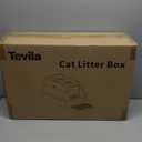 Extra Large Stainless Steel Litter Box with Lid, High Sided Enclosed Metal Cat Litter Pan, Dog Proof Front Entry Top Exit, Odor Control Easy Clean Leak Proof, Includes Mat, Scoop & Step, Black