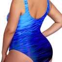 Daci Women Plus Size One Piece Swimsuit Athletic Tummy Control Ruched Bathing Suit with U-Back (Blue, 16W)