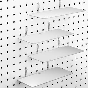 Funrous 4 Pack Pegboard Shelves Wall Organizer Peg Board Shelf Brackets Steel Tray Pegboard Accessories Organizing Tools for Craft Room Home Garage Nursery Workbench Kitchen(10 x 4 Inch,Silver)