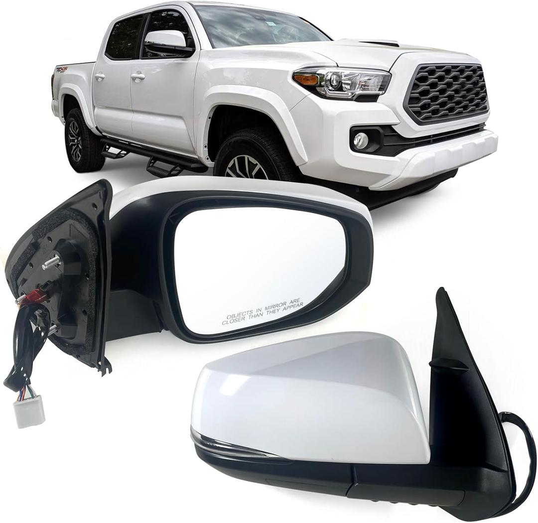 Right Passenger side Mirror Fits 2016-2022 Toyota Tacoma With Power Glass, Heated, Turn Signal Without Blind Spot Detection Match to White Paint Replace TO1321349 (7Pins)
