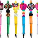 8PC Teacher Beaded Pens Ballpoint Black Pen Set Assorted Cute Stylish Colorful Writing Kit Office Supply Bulk Accessory Pack Gift Bundle Stationery Supplies for Women Teach Love Inspire Appreciation