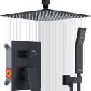 SunCleanse Rainfall Shower System Matte Black Ceiling Mounted Shower System Combo Set with High Pressure 12 Inches Square Rain Shower Head Handheld and Shower Faucet Rough-in Mixer Valve and Trim