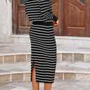 PRETTYGARDEN 2 Piece Skirts Sets for Women Fall Fashion 2026 Striped Sweater Dress Knit Lounge Travel Outfits Winter Clothing (Black)