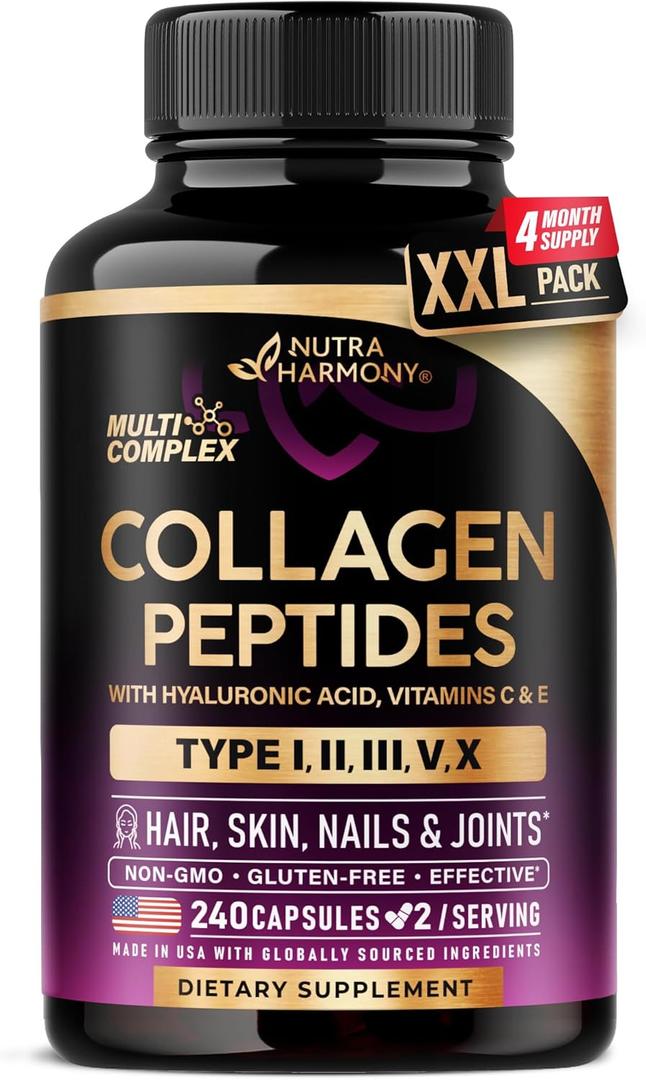 Multi Collagen Peptides 1300mg - Hydrolyzed Types I II III V & X - 240 Caps