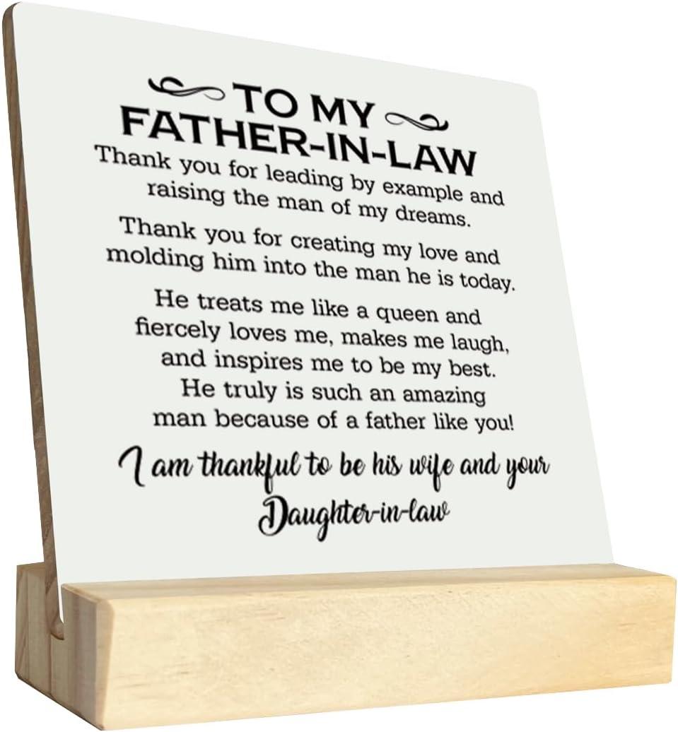 2 x B1 Father's Day Gift: Wooden Plaque with Stand for Dad or Father in Law - Meaningful Sign for Birthday, Christmas