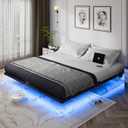 OLEVS King Size Floating Bed Frame, Metal Platform, with LED Light and Charging Station, No Box Spring Needed, Noise-Free, Easy Assembly
