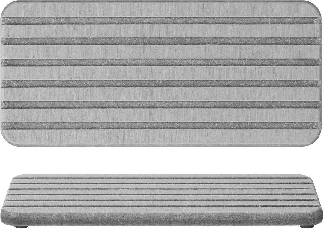 Photect 2Pcs Water Absorbent Diatomite Coasters 8.6x4'' Diatomaceous Earth Drying Ma, Grooved Design Water Absorbing Stone for Home Bathroom Decoration Home Warming Gift (Gray)