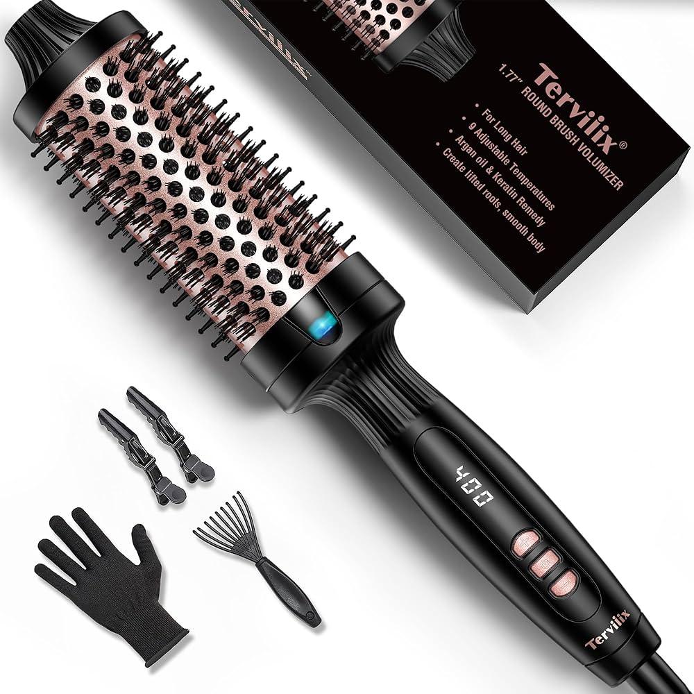 Terviiix 1.77" Ionic Thermal Brush, Heated Round Brush with Dual MCH Tech, 9 Temp Adjustments, 30S Fast Heating, Easily Create 90's Voluminous & Smooth Style, NonBlowing, Dual Voltage