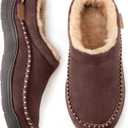 Zigzagger Men's Slip On Moccasin Slippers, Indoor/Outdoor Warm Fuzzy Comfy House Shoes, Fluffy Wide Loafer Slippers, US 10.5