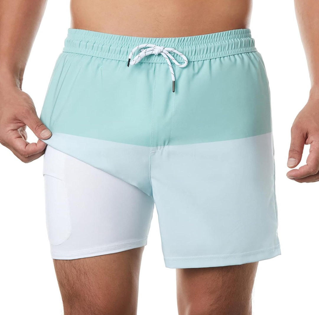 BRISIRA Mens Swim Trunks Swim Shorts Quick Dry 5 inch Inseam Beach Shorts with Compression Liner and Zipper Pocket XL